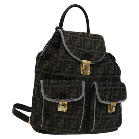 FENDI Zucca Canvas Backpack Brown Black Gold - Picture 1 of 14